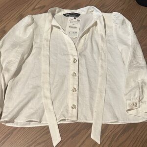 Zara Cream Button-Down Blouse
